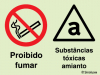 Sinal composto duplo, proibido fumar e perigo substâncias tóxicas amianto