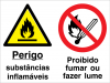 Sinal composto para depósitos de combustível, Perigo de substâncias inflamáveis e proibido fumar ou fazer lume