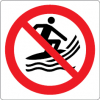 Sinal para parques aquáticos, piscinas e praias, proibição, proibida a prática de surf