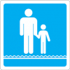Sinal para parques aquáticos, piscinas e praias, informação, manter as crianças acompanhadas