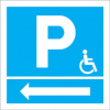 Sinal para parques de estacionamento, informação, Parque para utilizadores com mobilidade condicionada à esquerda