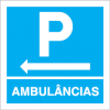 Sinal para parques de estacionamento, informação, Parque de ambulâncias à esquerda