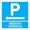 Sinal para parques de estacionamento, informação, Parque de médicos urgência à esquerda