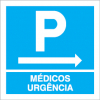 Sinal para parques de estacionamento, informação, Parque de médicos urgência à direita