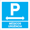 Sinal para parques de estacionamento, informação, Parque de médicos urgência à esquerda e à direita