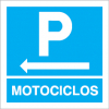 Sinal para parques de estacionamento, informação, Parque de motociclos à esquerda