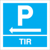 Sinal para parques de estacionamento, informação, Parque de camiões TIR à esquerda