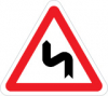 Sinal de trânsito, perigo, curva à esquerda e contracurva