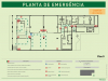 Planta de emergência horizontal de piso, com legendas e instruções gerais de segurança (horizontais) em português